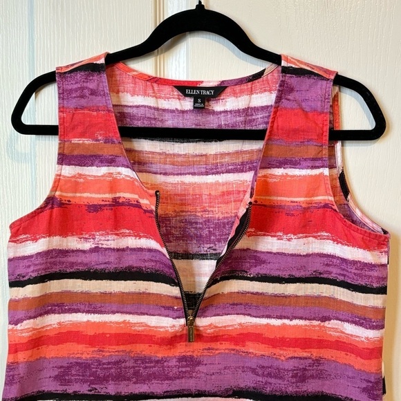 Ellen Tracy Linen Sleeveless Striped Orange Purple Tunic Top Small - Picture 3 of 11